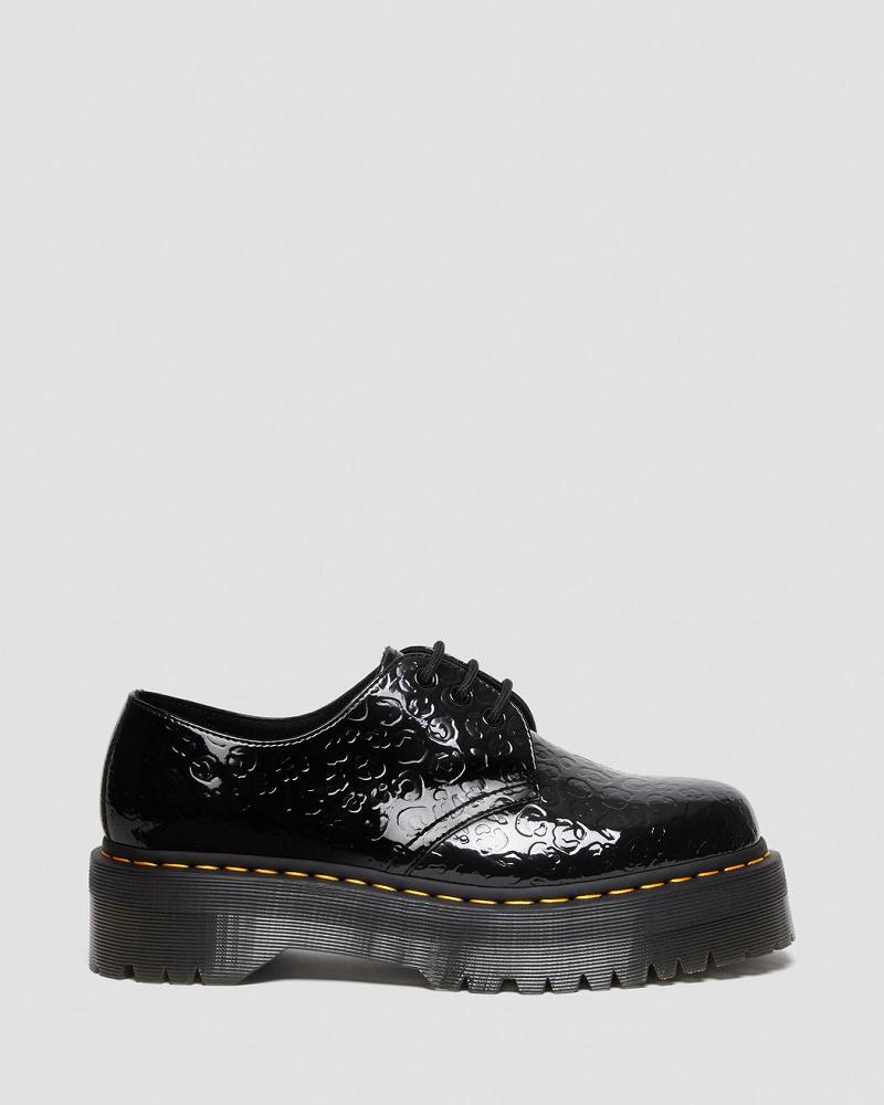 Men's Dr Martens 1461 Leopard Emboss Patent Leather Platform Shoes Black | AU 620JPQ